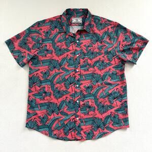 Savage Tacticians Men Hawaiian Rifles Bullets Flamingos Button Shirt Stretch XXL